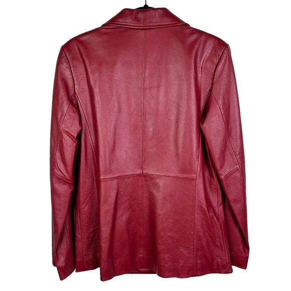 Siena Vintage 90's Red Leather Blazer Button Front Collared Lined Jacket Retro 4 - Picture 6 of 16
